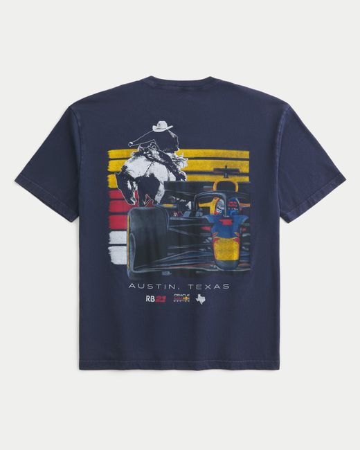 Hollister Blue Boxy Oracle Red Bull Racing Graphic Tee for men