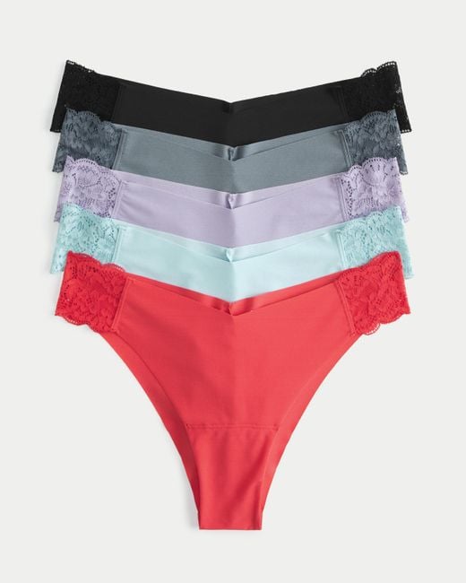Hollister Red Gilly Hicks Lace-side No-show Cheeky Underwear 5-pack
