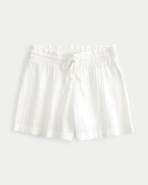 Hollister White Flowy Gauze Cover Up Shorts