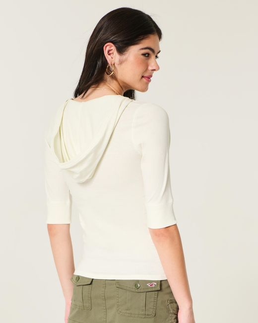 Hollister White Hooded Half-sleeve Waxer Graphic Tee