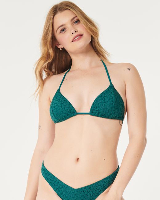 Hollister Green Crochet-style Triangle Bikini Top