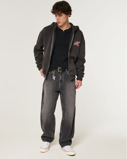 Hollister Gray Washed Black H Applique Skater Baggy Jeans for men