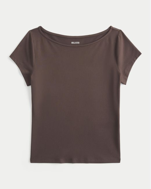 Hollister Brown Short-sleeve Seamless Fabric Slash-neck T-shirt