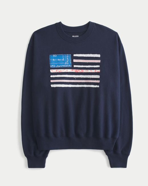 Hollister Blue Easy American Flag Graphic Crew Sweatshirt