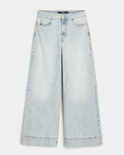 Hollister Blue Ultra High Rise Jeans mit weitem Bein, helle Waschung