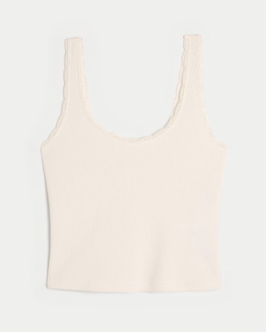 Hollister Natural Gilly Hicks Cozy Waffle Lace Trim Tank