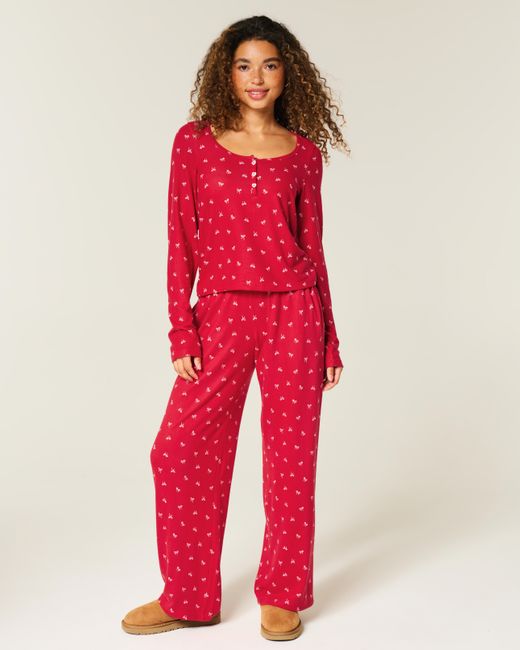Hollister Red Always Cozy Henley & Wide-leg Pants Set