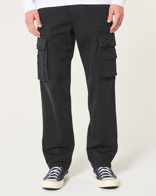 Hollister Black Loose Heavyweight Cargo Pants for men