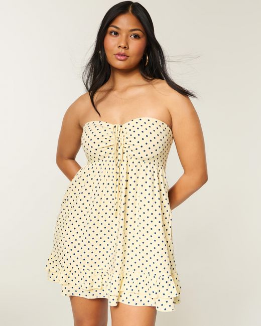 Hollister Natural Strapless Babydoll Mini Dress