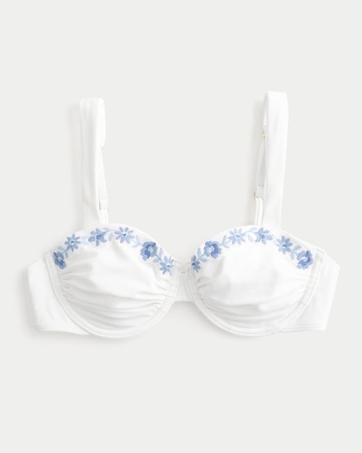 Hollister Blue Ruched Embroidered Balconette Bikini Top