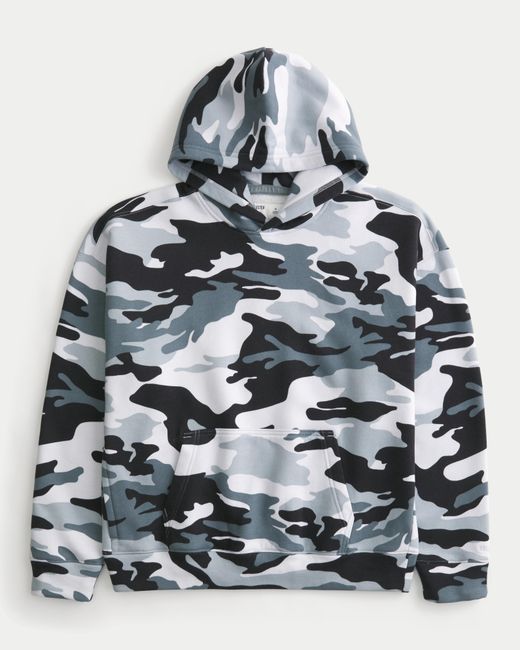 Hollister Gray Boxy Camo Hoodie for men