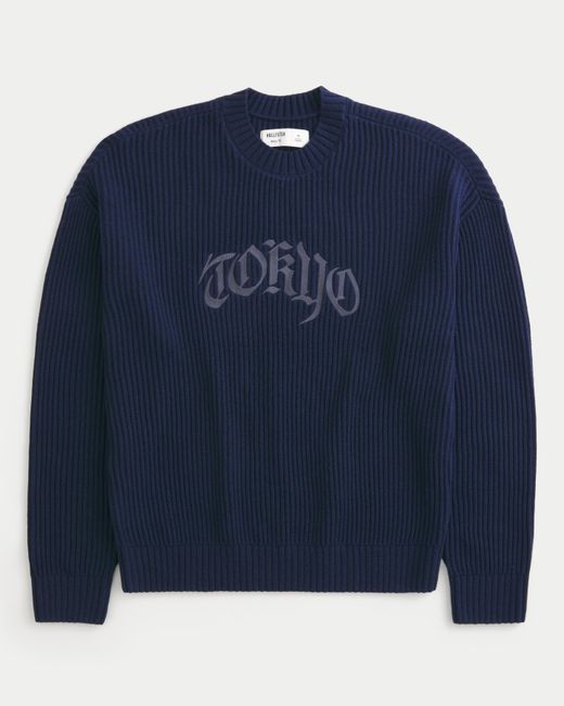Hollister Blue Boxy Tokyo Graphic Crew Sweater for men