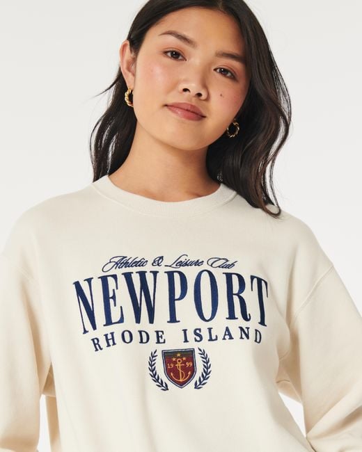 Hollister White Easy Newport Rhode Island Graphic Crew Sweatshirt
