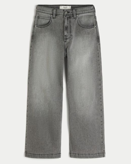 Hollister Gray Washed Grey Los Angeles Graphic Super Baggy Jeans for men