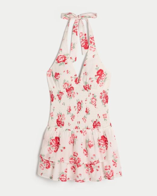 Hollister Pink Double-tier Smocked Halter Skort Dress