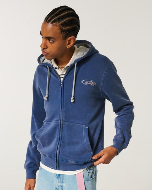 Hollister Blue Zip-up Logo Graphic Hoodie for men