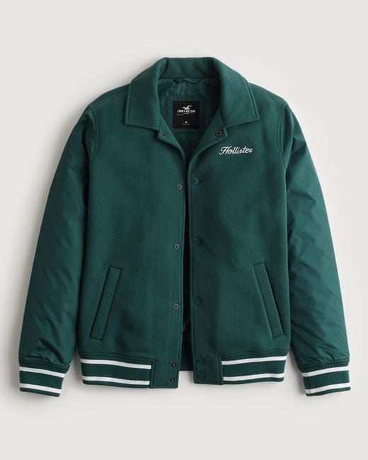 Hollister Green Varsity Bomber Jacket for men