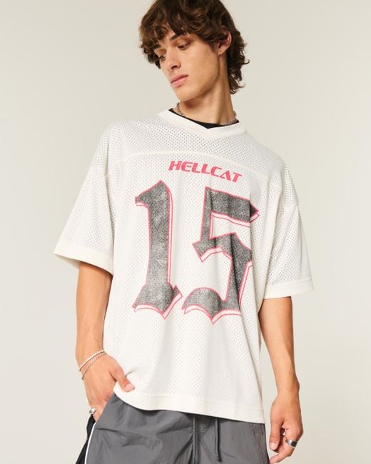 Hollister White Baggy Dodge Hellcat Graphic Jersey for men
