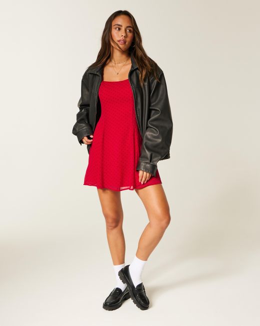 Hollister Red Flocked Chiffon Mini Dress