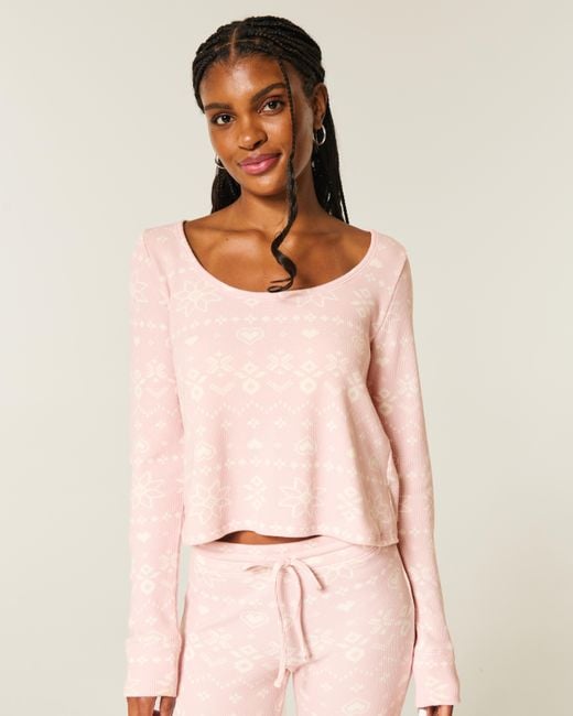 Hollister Pink Gilly Hicks Always Cozy Waffle Long-sleeve Scoop Top