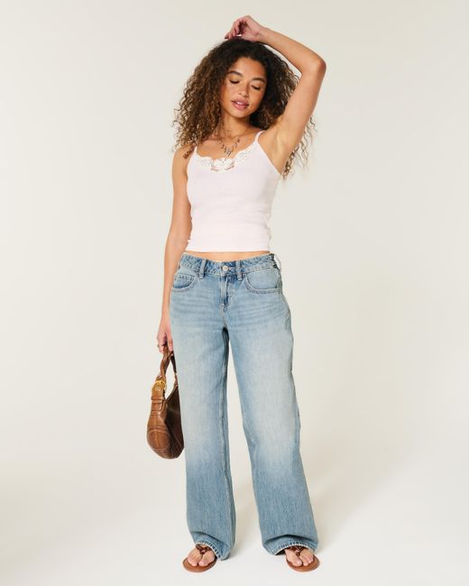 Hollister Blue Hollister Andi Adjustable Waist Low-rise Medium Wash Baggy Jeans