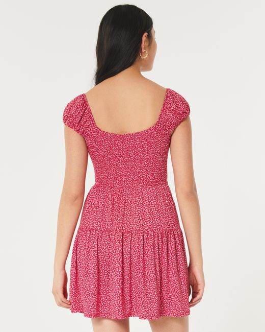 Hollister Red Smocked Bodice Knit Mini Dress
