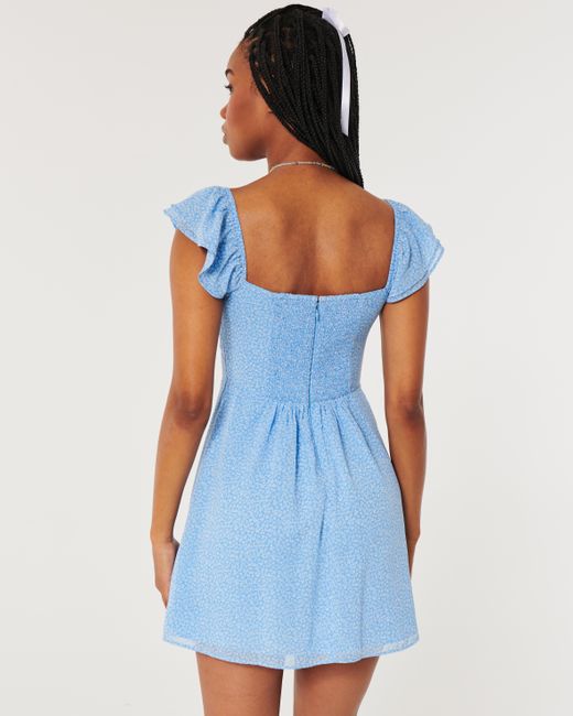 Hollister Blue Chiffon On-or-off-shoulder Mini Dress