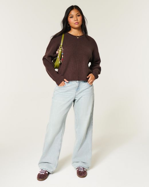 Hollister Blue Hollister Andi Adjustable Waist Low-rise Light Wash Baggy Jeans