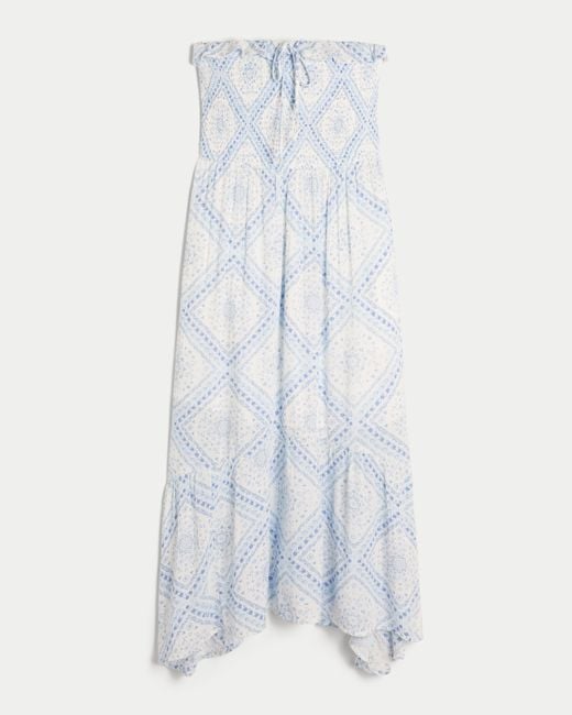 Hollister White Strapless Smocked Maxi Dress