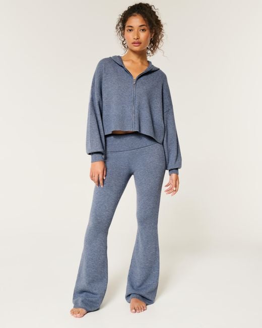 Hollister Blue Gilly Hicks Sweater-knit Foldover Waist Flare Pants