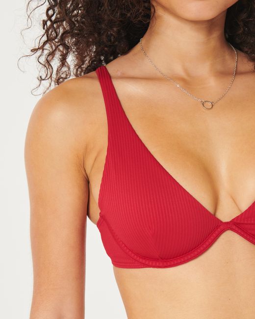 Hollister Red Geripptes High-Apex-Bikinioberteil mit Bügeln