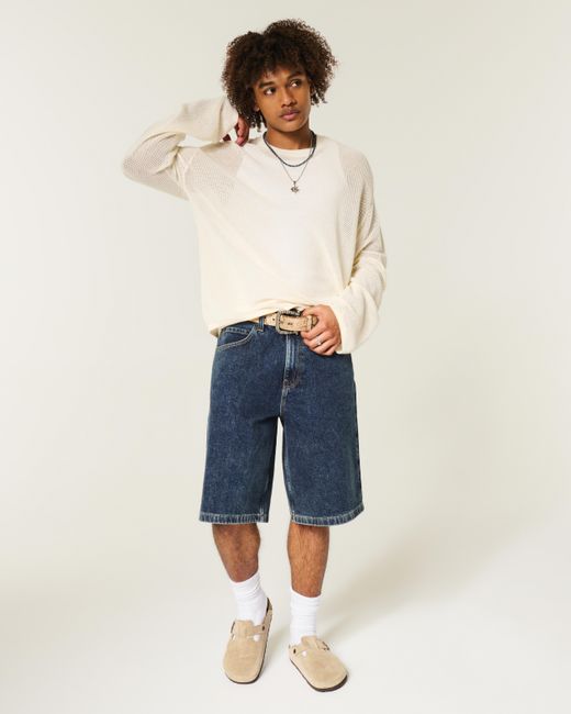 Hollister Blue Dark Wash Super Baggy Jean Shorts for men