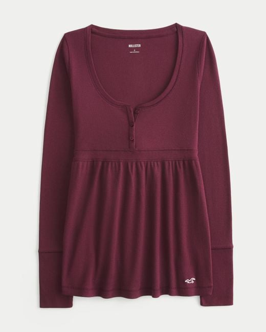 Hollister Purple Easy Tie-back Henley Babydoll Top