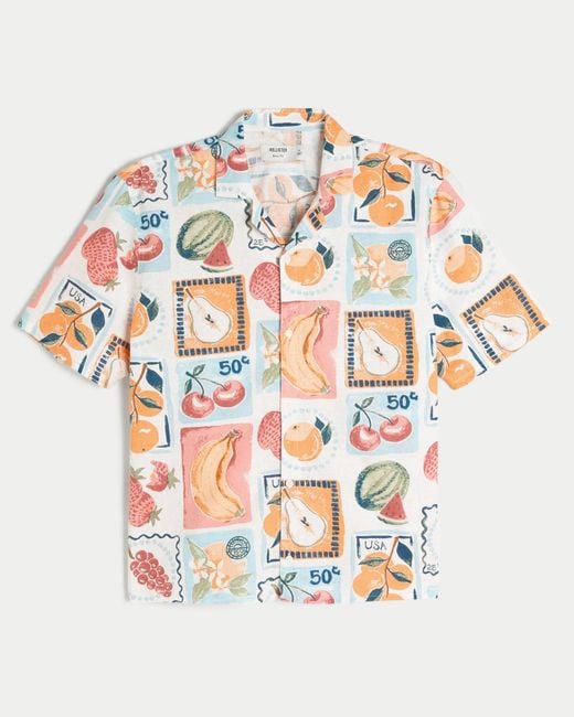 Hollister Multicolor Boxy Linen-blend Stamp Pattern Shirt for men