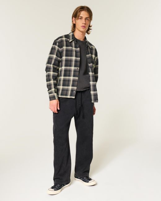 Hollister Black Hollister Feel Good Flame Embroidery Baggy Sweatpants for men