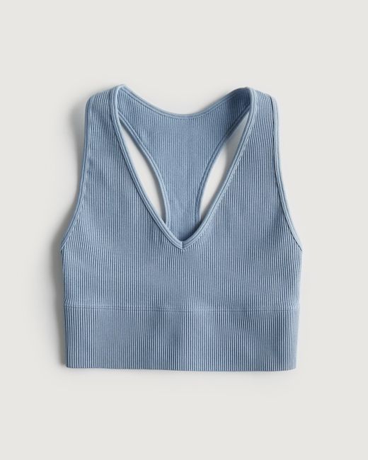 Hollister Blue Gilly Hicks Active Seamless Ribbed Plunge Sports Bra