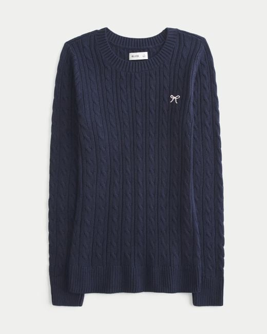 Hollister Blue Cable-knit Bow Crew Sweater