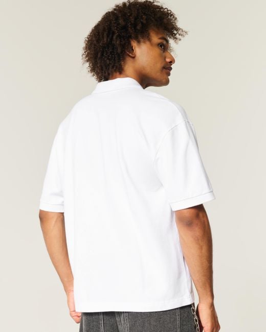 Hollister White Boxy Crop Polo for men