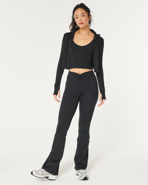 Hollister Gilly Hicks Active Recharge Ruched Waist High-rise Flare Leggings  in Black