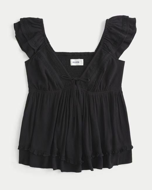 Hollister Black Easy Handkerchief Hem Babydoll Top