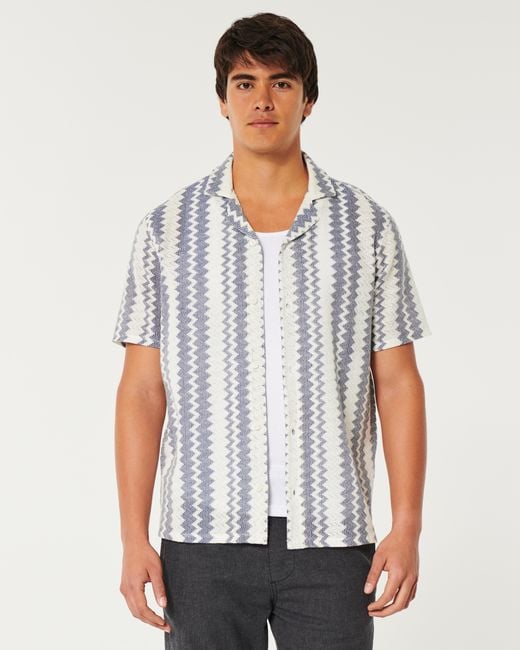 Hollister Blue Short-sleeve Pattern Lace Shirt for men