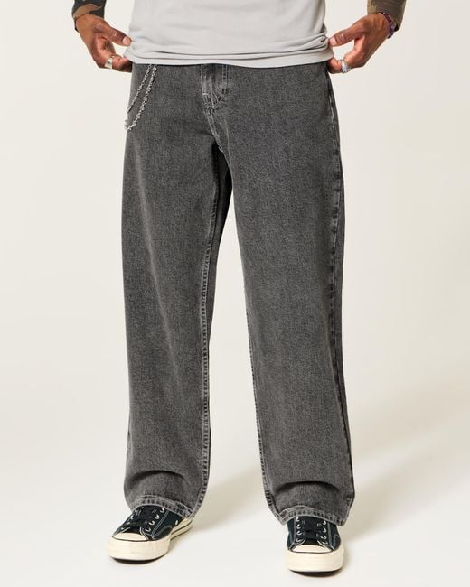 Hollister Gray Washed Black Baggy Jeans for men