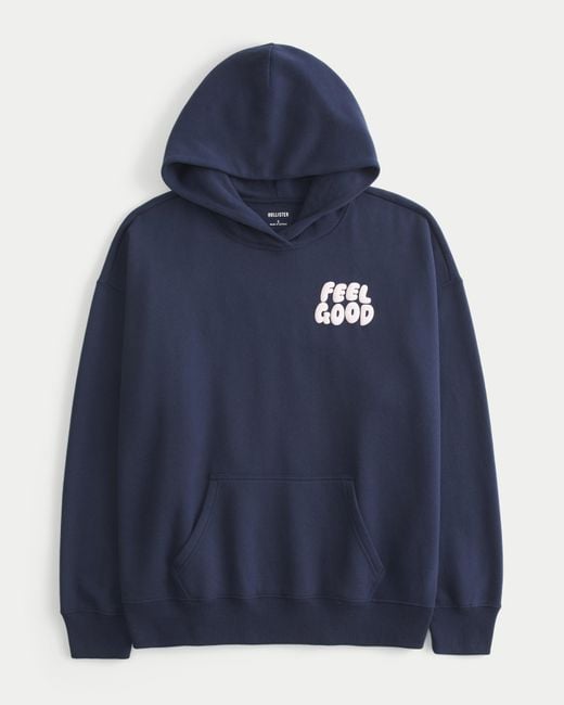 Hollister Blue Hollister Feel Good Oversized Logo Graphic Hoodie