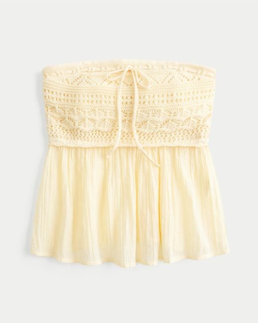 Hollister Natural Easy Strapless Crochet Mix Babydoll Top