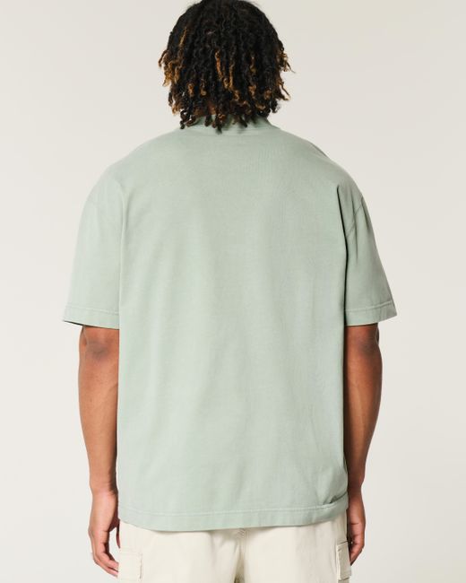 Hollister Green Boxy Heavyweight Washed Crew T-shirt for men