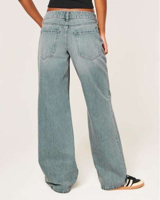 Hollister Blue Ultra Low-rise Dark Wash Baggy Jeans
