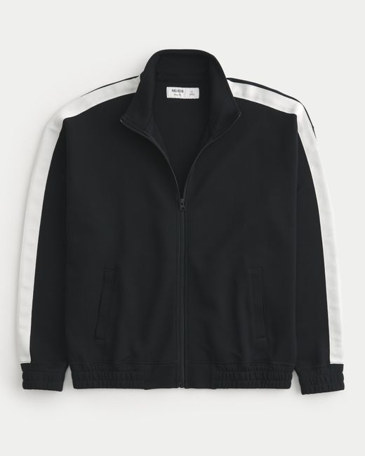 Hollister Black Boxy Fleece Track Jacket for men