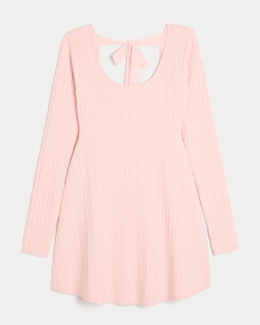 Hollister Pink Tie Back Babydoll Sweater Mini Dress