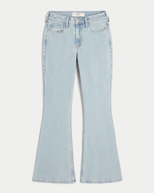 Hollister Blue High-rise Light Wash Heart Embroidered Flare Jeans