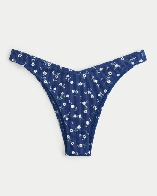 Hollister Blue Ribbed High-leg V-waist Cheekiest Bikini Bottom